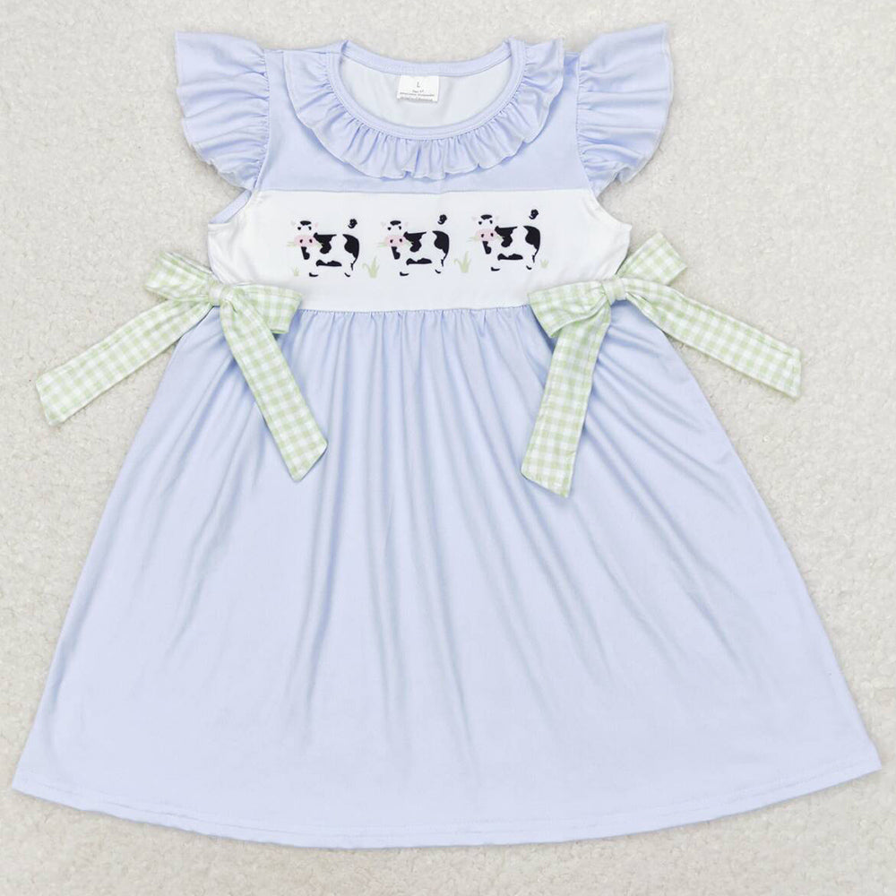 Baby Girls Dress Cows Western Bows Flutter Sleeve Knee Length Dresses GSD1252