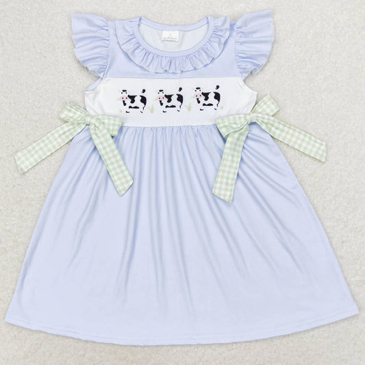 Baby Girls Dress Cows Western Bows Flutter Sleeve Knee Length Dresses GSD1252