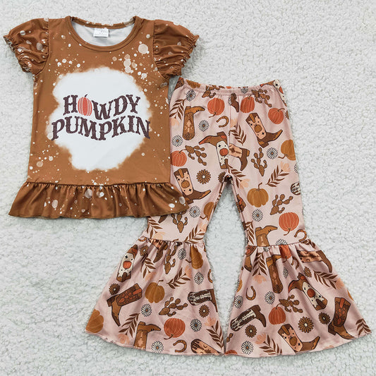 Baby Girls Clothes Howdy Pumpkin Bell Bottom Pants Sets GSPO0611