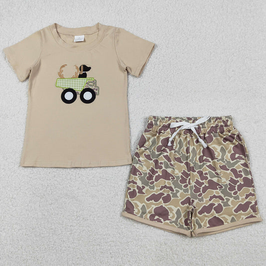 Baby Boys Embroidery Deer Truck Khaki Top Camo Shorts Hunting Clothes Sets BSSO1576 12.9