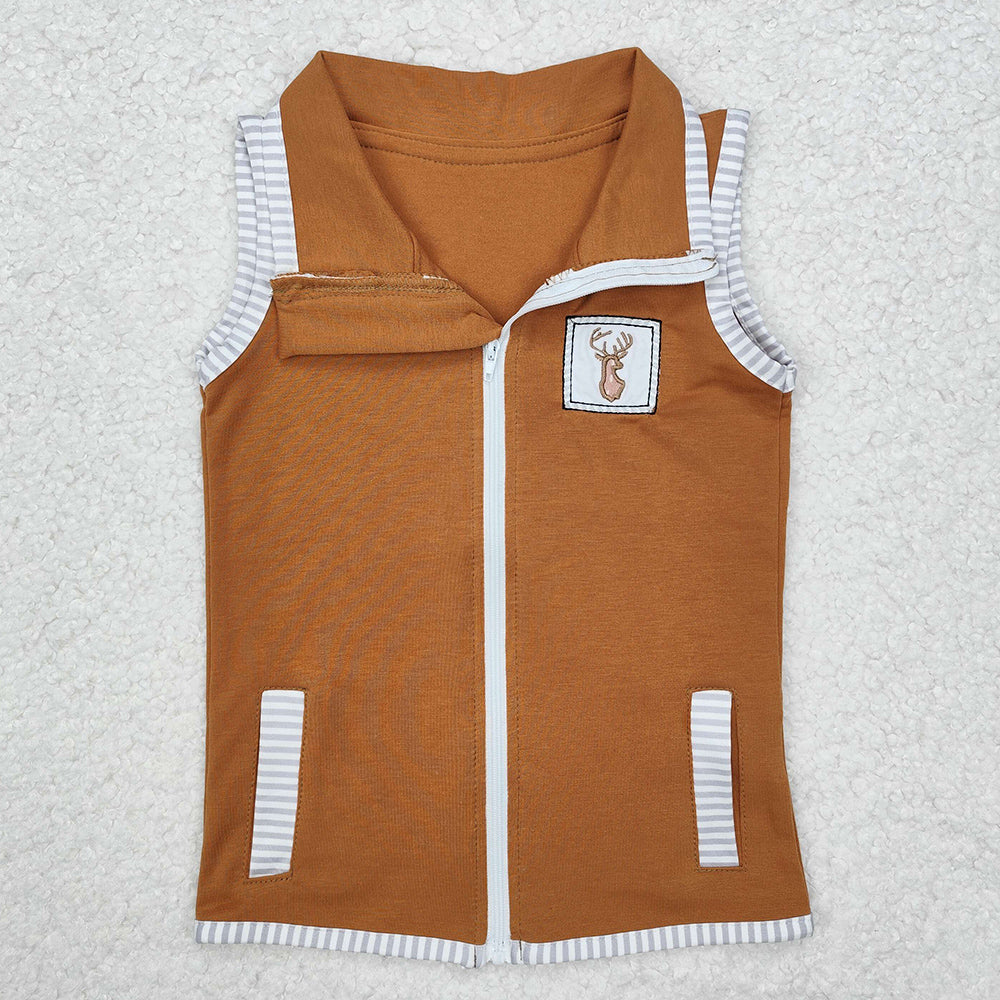 Baby Girls Boys Clothes Coat Deers Hunting Zip Pocket Vest Tops BT0855