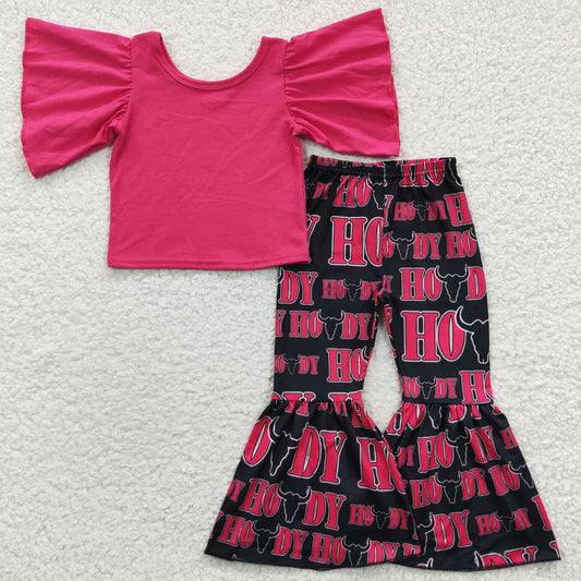 Boutique Baby Girls Clothes Howdy Pink Top Bell Bottom Outfits GSPO0610