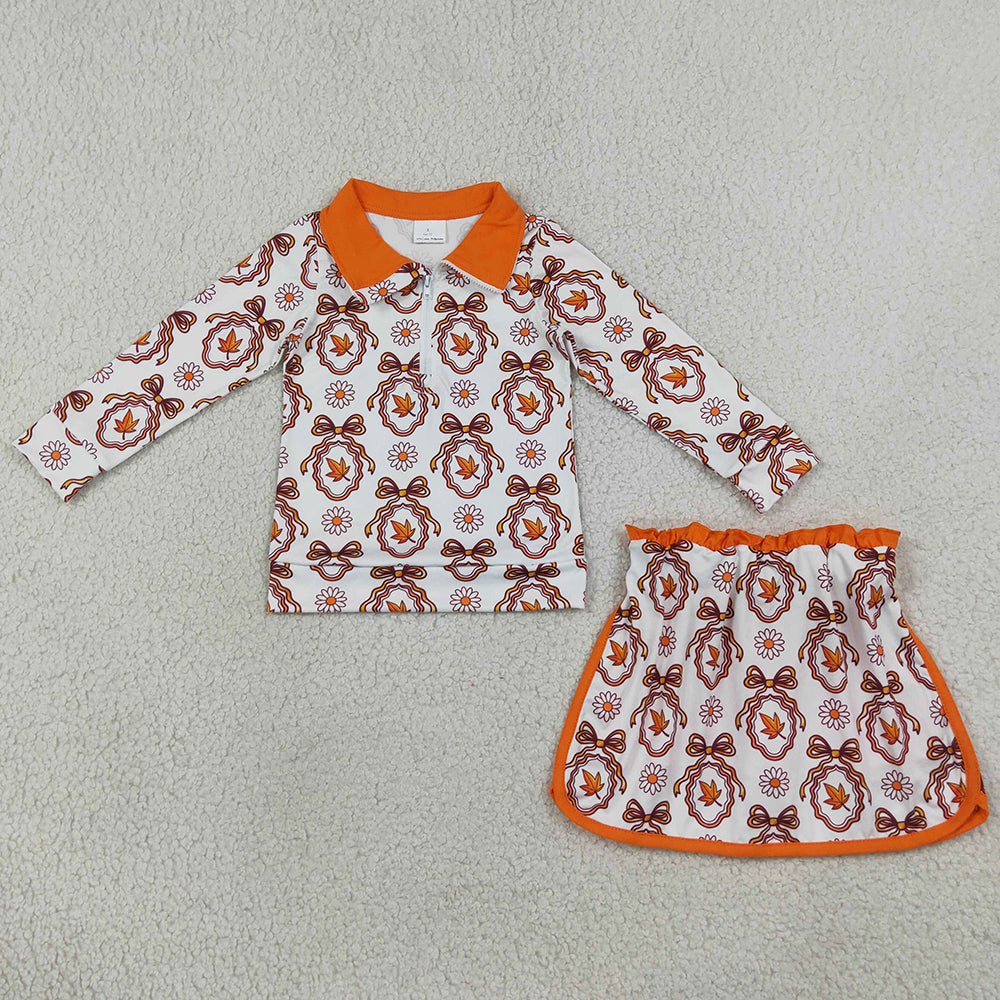 Baby Girls Clothes Long Sleeve Bows Leaves Zip Pullovers Skirt Short Fall Clothes Sets GLD1602