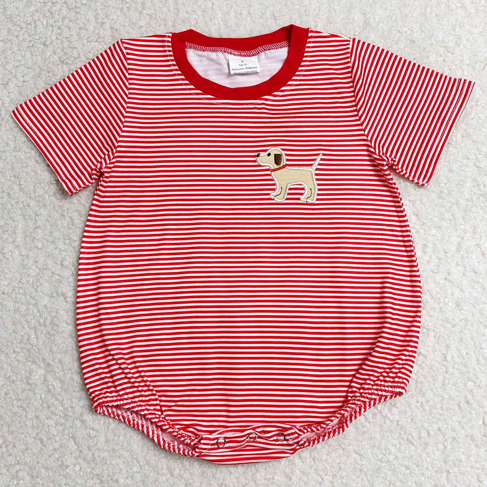Baby Boys Rompers Embroidery Dog Red Stripes Short Sleeve Rompers SR2286