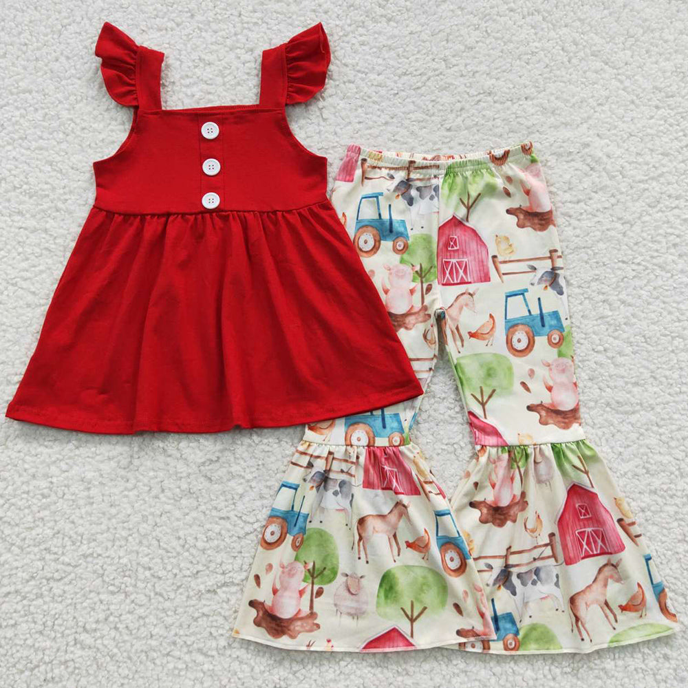 Baby Girls Clothes Red Top Farm Bell Pants Sets GSPO0587