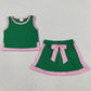 Baby Girls Clothes Green Pink Sleeveless Vest Top Bows Skirt Shorts Clothes Sets GSD3830