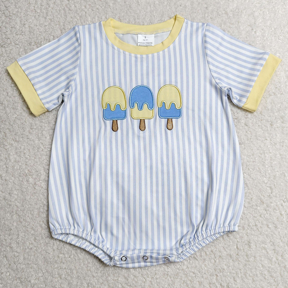 Baby Boys Rompers Embroidery Popsicle Short Sleeve Blue Stripe Rompers SR4107