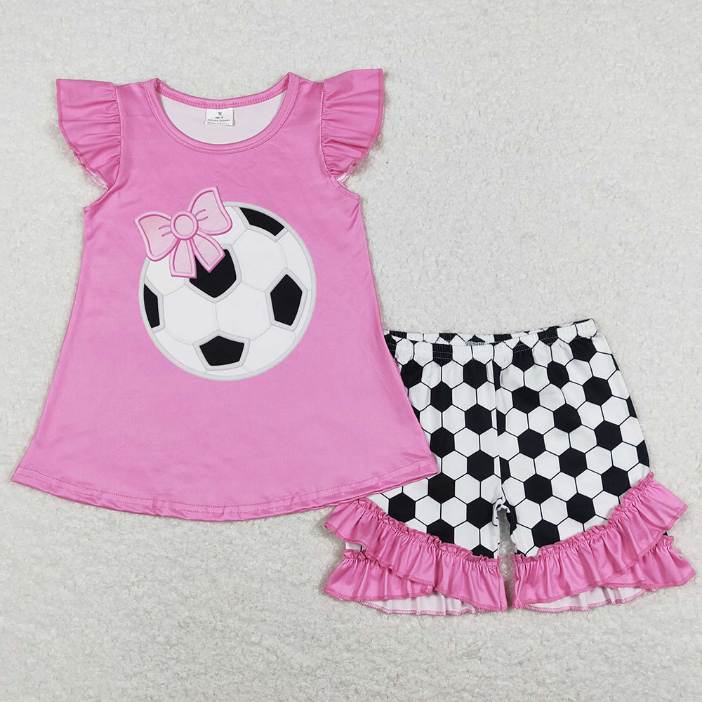 Baby Girls Clothes Soccer Flutter Tunic Top Ruffle Shorts Sets GSSO0496