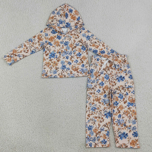 Baby Girls Clothes Colorful Flowers Hoodies Pockets Straight Pant Fall Clothes Sets GLP3323