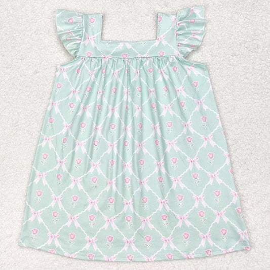 Baby Girls Dress Green Bows Ruffle Knee Length Dresses GSD1112