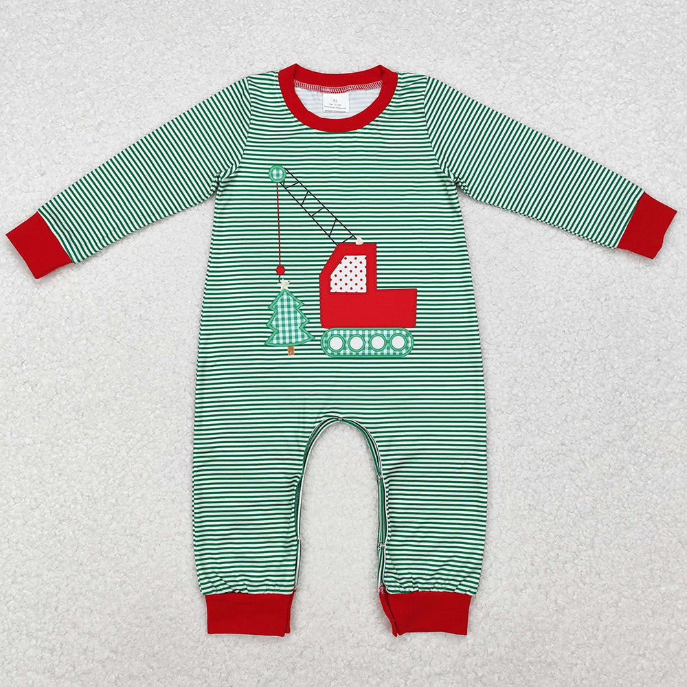 Baby Infant Boys Rompers Christmas Green Stripes Construction Tree Rompers LR1402