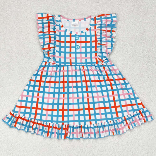 Baby Girls Dress Short Sleeve Checkered Ruffle Knee Length Dresses GSD1331