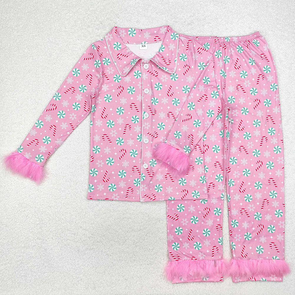 Adult Women Pajamas Christmas Balls Tops Pants Fur Pajamas GLP2028