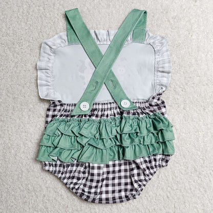 Baby Girls Rompers Strap Farm Checked Ruffle Rompers SR3866
