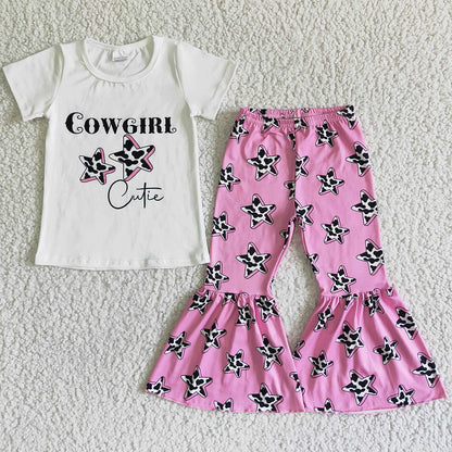 Baby Girl Clothes Short Sleeve Bell Pants Set Cowgirls Fashion Girls Boutique Outfits GSPO0044