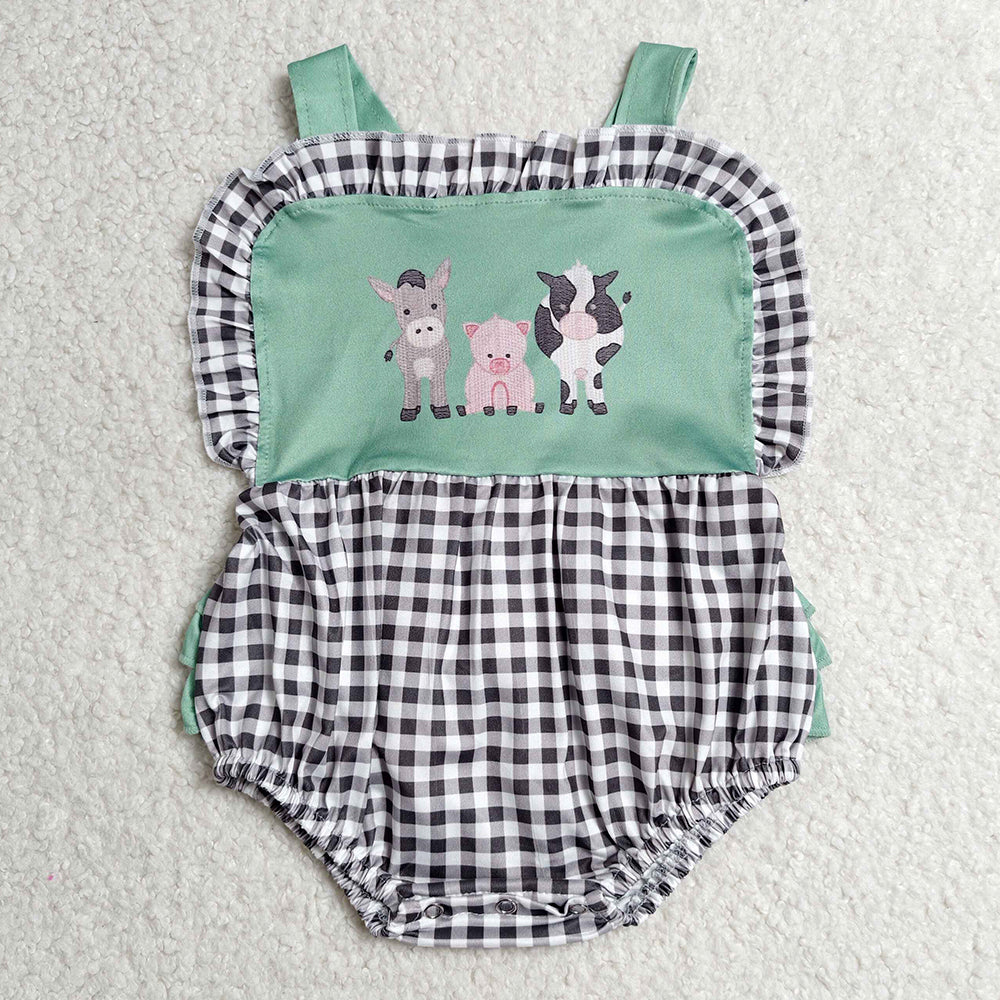 Baby Girls Rompers Strap Farm Checked Ruffle Rompers SR3866