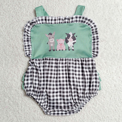 Baby Girls Rompers Strap Farm Checked Ruffle Rompers SR3866