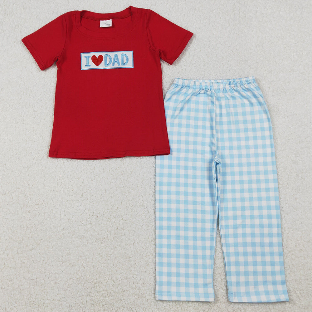 Baby Girls Clothes Embroidery I Love Dad Shirts Checked Ruffle Pants Sibling Sets GSPO2072 BSPO0589 10.20