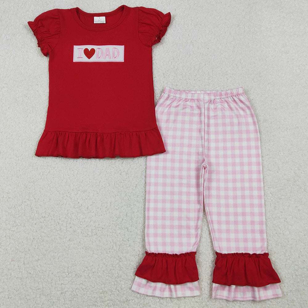 Baby Girls Clothes Embroidery I Love Dad Shirts Checked Ruffle Pants Sibling Sets GSPO2072 BSPO0589 10.20