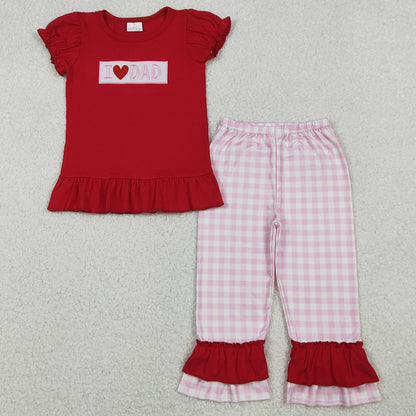 Baby Girls Clothes Embroidery I Love Dad Shirts Checked Ruffle Pants Sibling Sets GSPO2072 BSPO0589 10.20