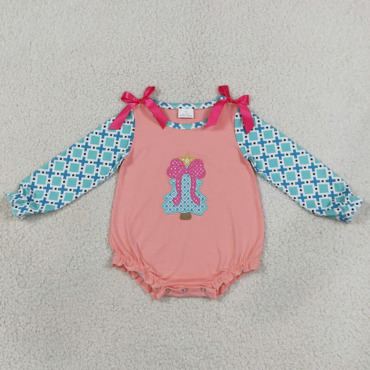 Baby Girls Rompers Embroidery Bow Trees Polka Dots Christmas Ruffle Rompers LR3164