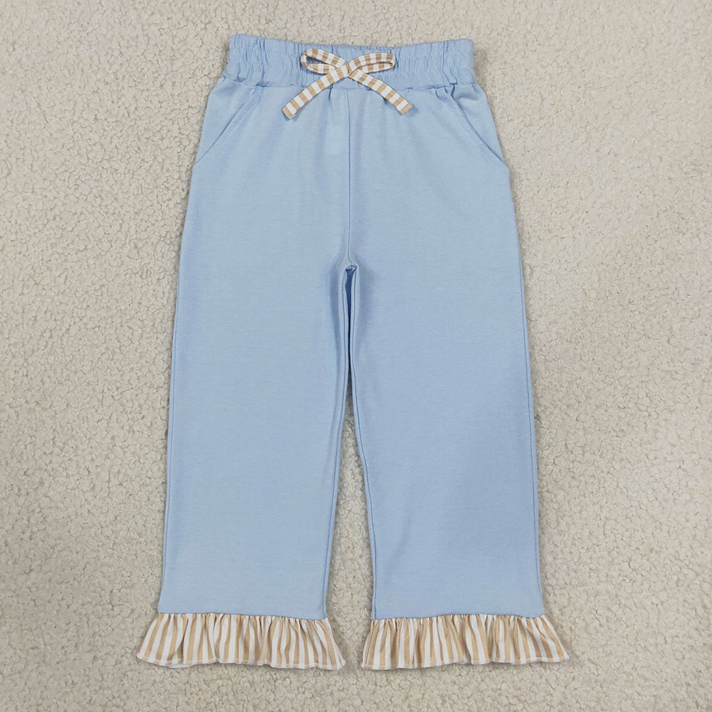 Baby Girls Pants Light Blue Bow Pockets Ruffle Pants Bottom P1152
