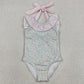 Baby Girls Swimsuits Stripe Bow Flutter Sleeve Colorful Flowers Swimming Swimsuits S0732