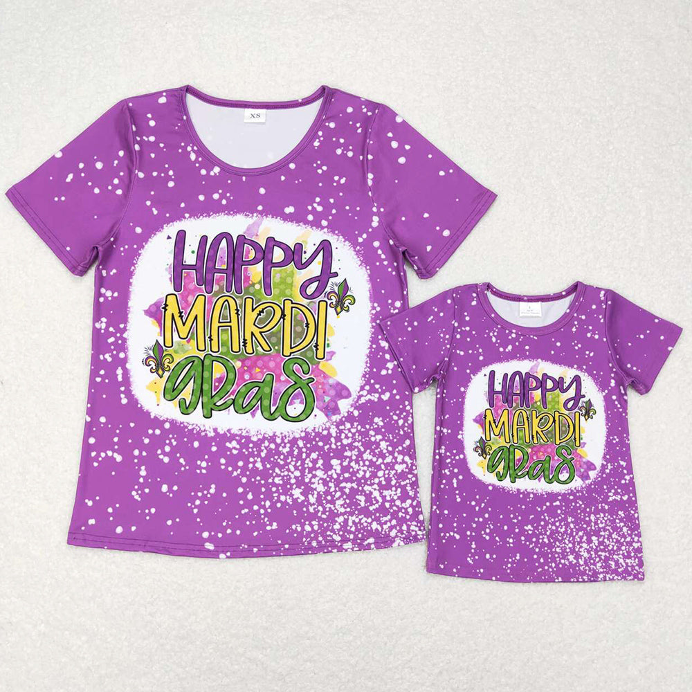 Mommy And Me Mardi Gras Clothes Tops Purple Bleached Short Sleeve Tee Shirts Tops GT0377