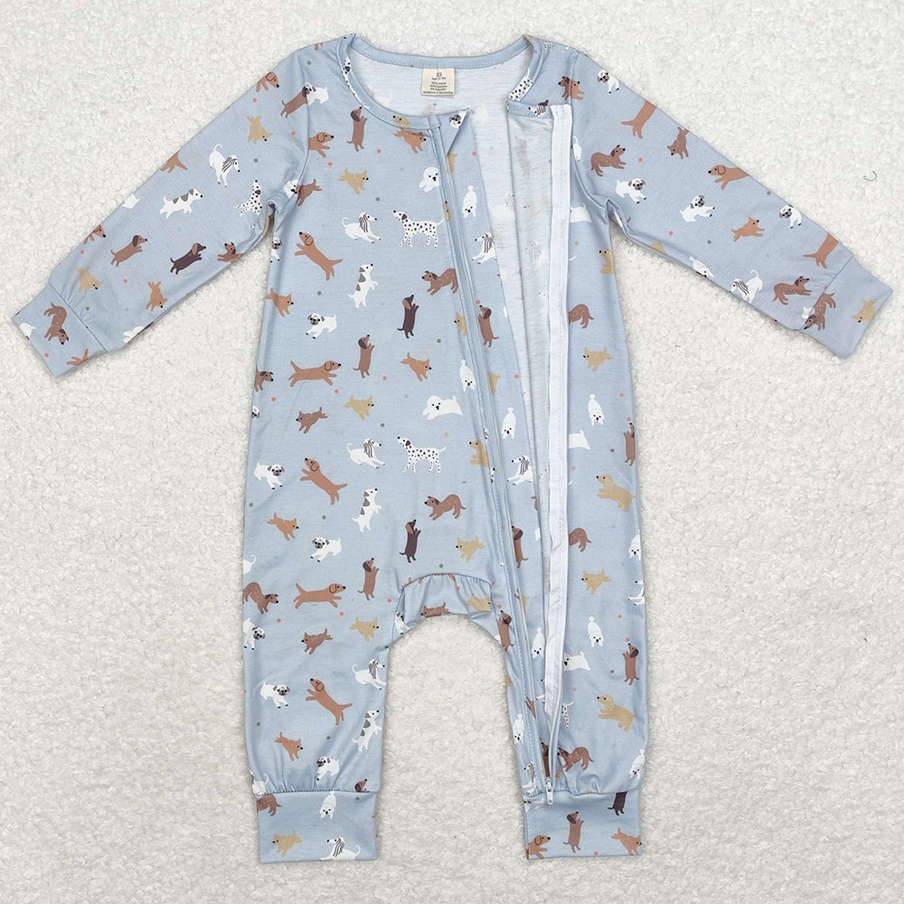 Baby Infant Boys Rompers Dogs Long Sleeve Bamboo Zip Rompers LR1351