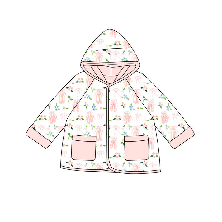 Preorder(moq 5) Baby Girls Pink Bows Shoes Flowers Pockets Zipper Hoodies Jacket Top 10.9