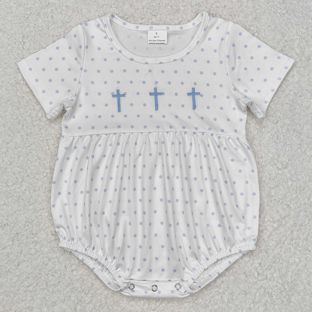 Baby Infant Boys Rompers Blue Dots Cross Easter Rompers SR2147