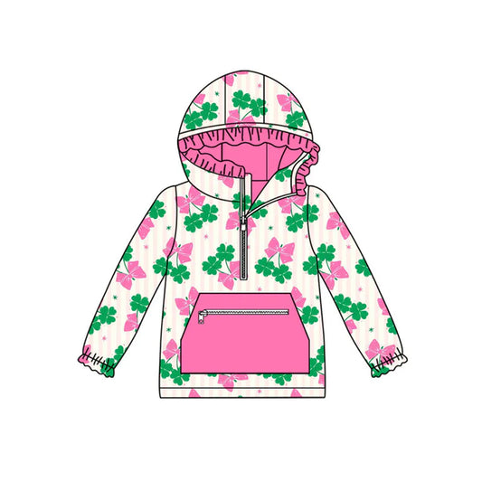 Preorder (moq 8)Baby Boys Clovers Butterfly Zipper Pocket St Patrick Hoodies Top 9.22