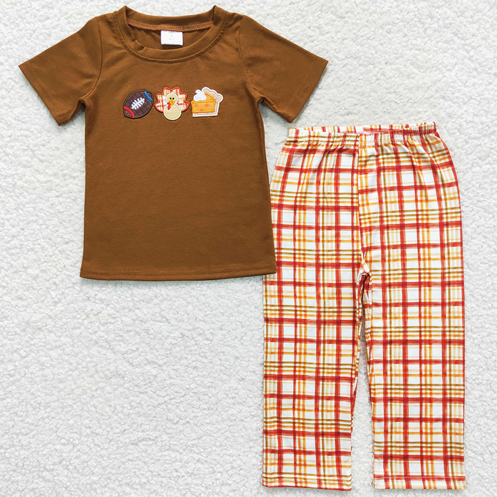 Thanksgiving Boys Clothing Turkey Embroidery Sets GSPO0759 BSPO0143