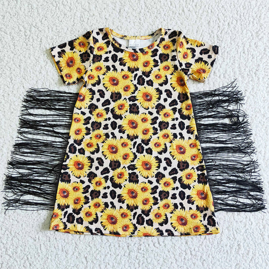 Fashion Toddler Girl Dress Sunflower Summer Kids Girl Dresses with Tassel GSD0055