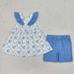 Baby Girls Clothes Blue Bows Tunic Tops Ruffle Shorts Sets GSSO2109