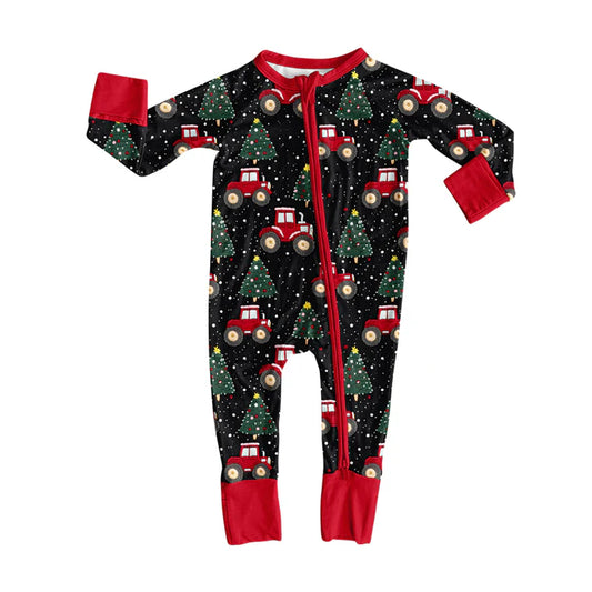 Preorder(moq 5)Baby Infant Christmas Tree Trucks Zipper Footie Rompers 8.13
