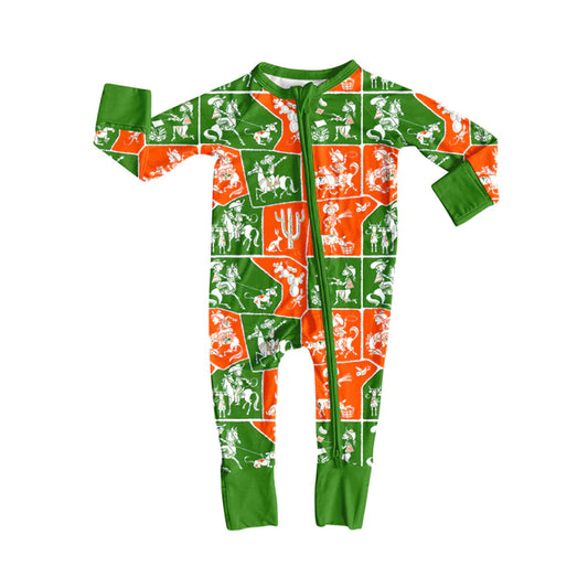 Preorder(moq 5)Baby Infant Boys Cactus Horse Rodeos Plaid Western Zipper Rompers 8.4