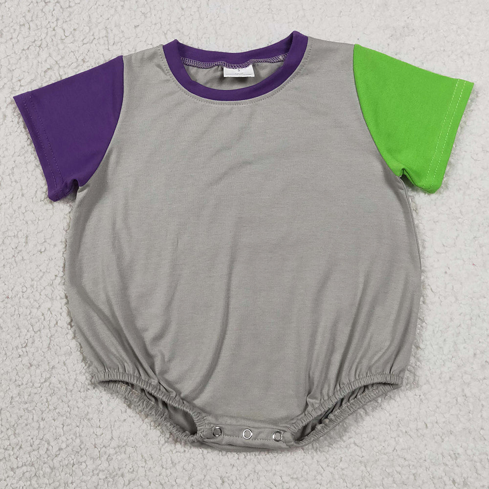 Baby Boys Clothes Short Sleeve Purple Grey Green Patchwork Rompers SR4271