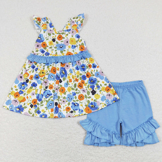 Flower Print Baby Girls Clothes Summer Shorts Sets GSSO0494