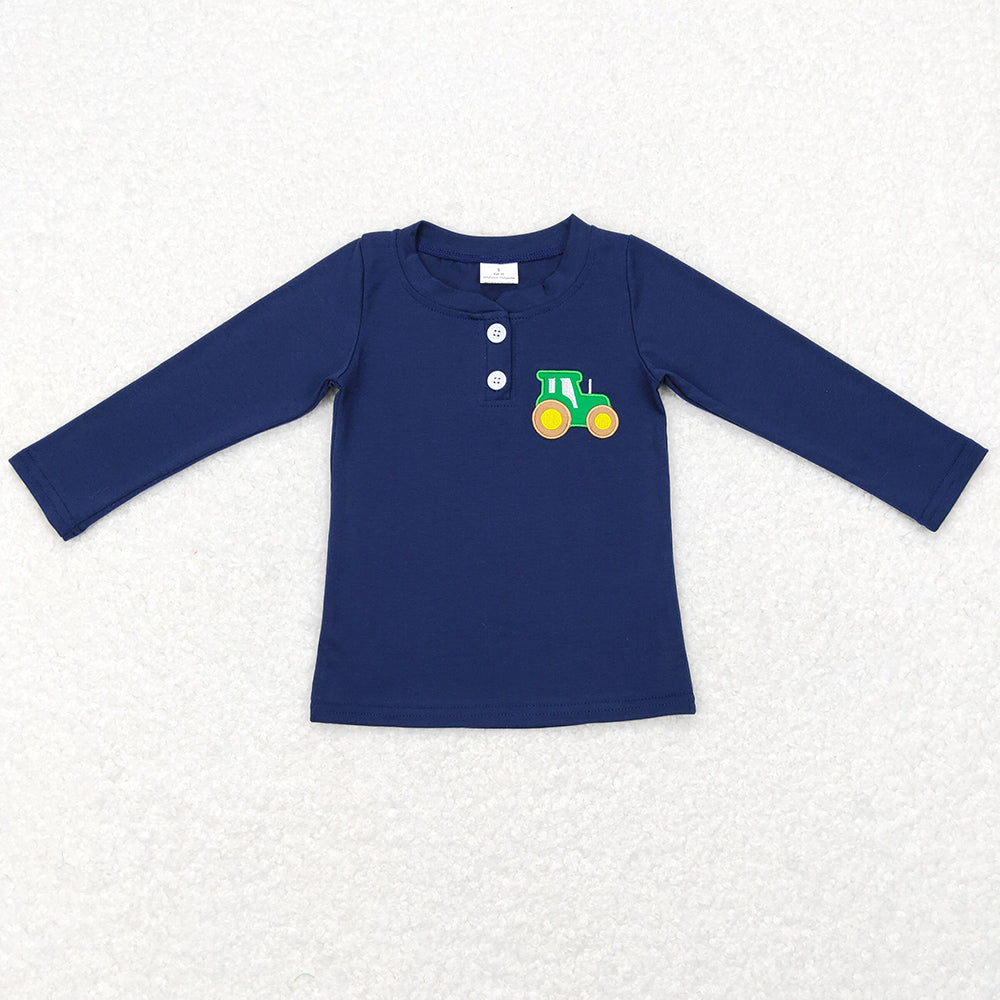 Baby Kids Clothes Navy Tractor Long Sleeve Tee Shirts Tops GT0355