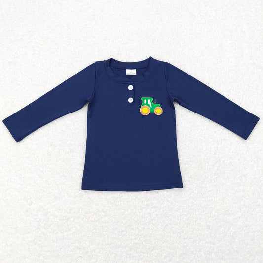 Baby Kids Clothes Navy Tractor Long Sleeve Tee Shirts Tops GT0355