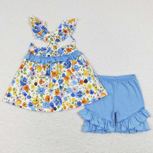 Flower Print Baby Girls Clothes Summer Shorts Sets GSSO0494