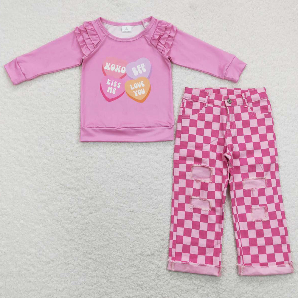 Kids Girls Clothes Jeans Bell Pants Valentine's Day Sets GLP1166