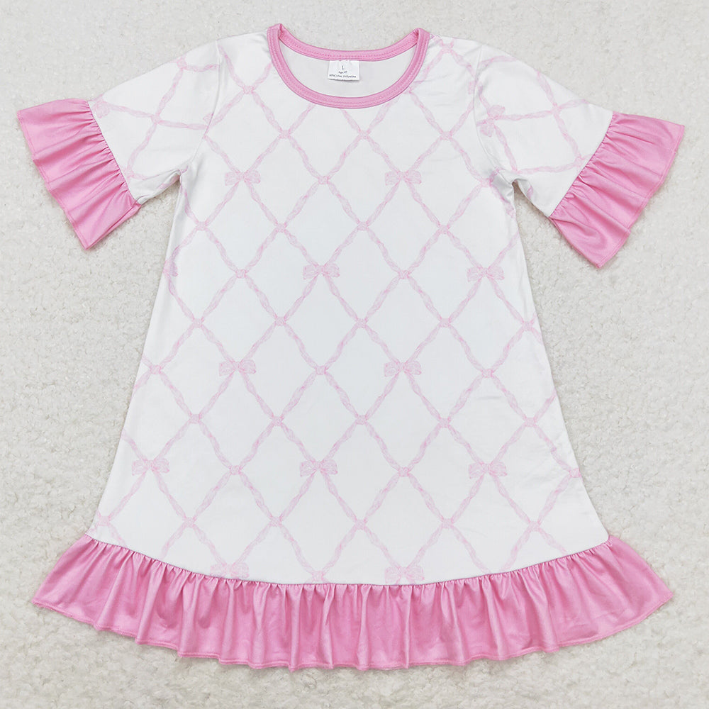 Baby Girls Dress Pink Bows Ruffle Knee Length Dresses GSD1409