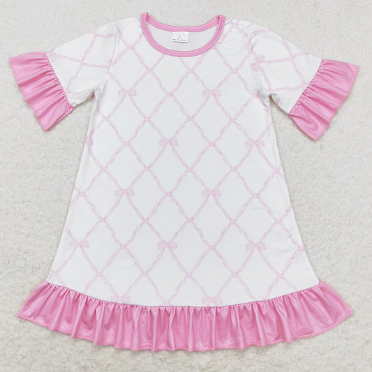 Baby Girls Dress Pink Bows Ruffle Knee Length Dresses GSD1409