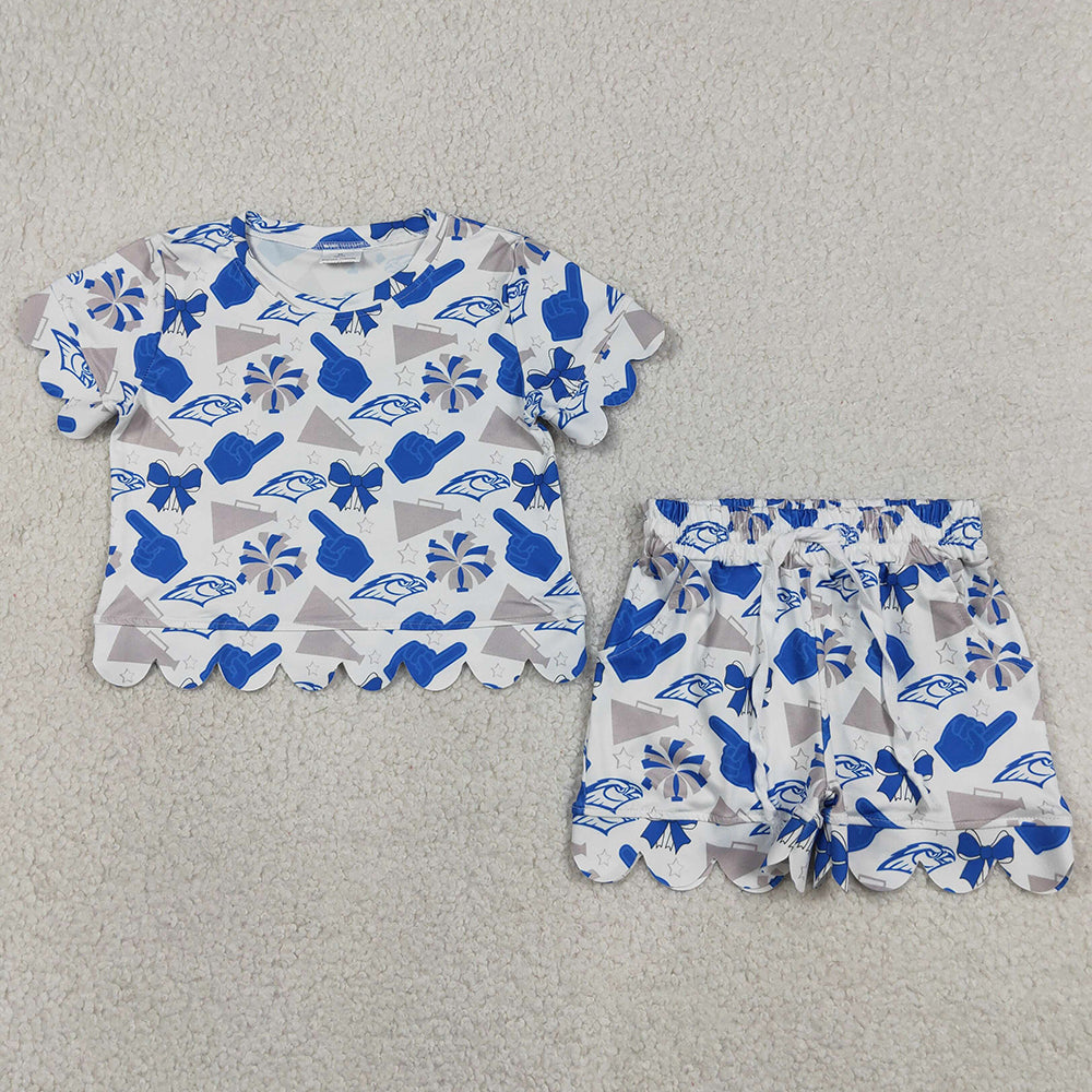 Baby Girls Clothes Eagles Bows Cheer Top Pockets Shorts Team Scallop Clothes Set GSSO3408