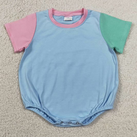 Baby Kids Rompers Short Sleeve Pink Blue Green Patchwork Rompers SR4269