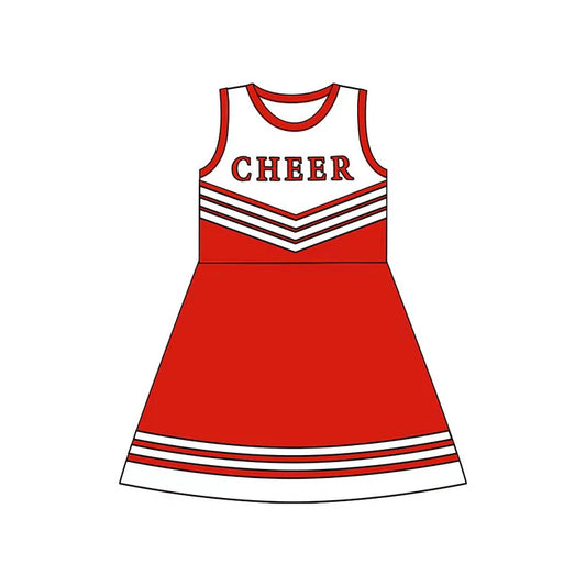 Preorder (moq 5)Baby Girls Red Cheer Team Knee Length Dresses 8.12