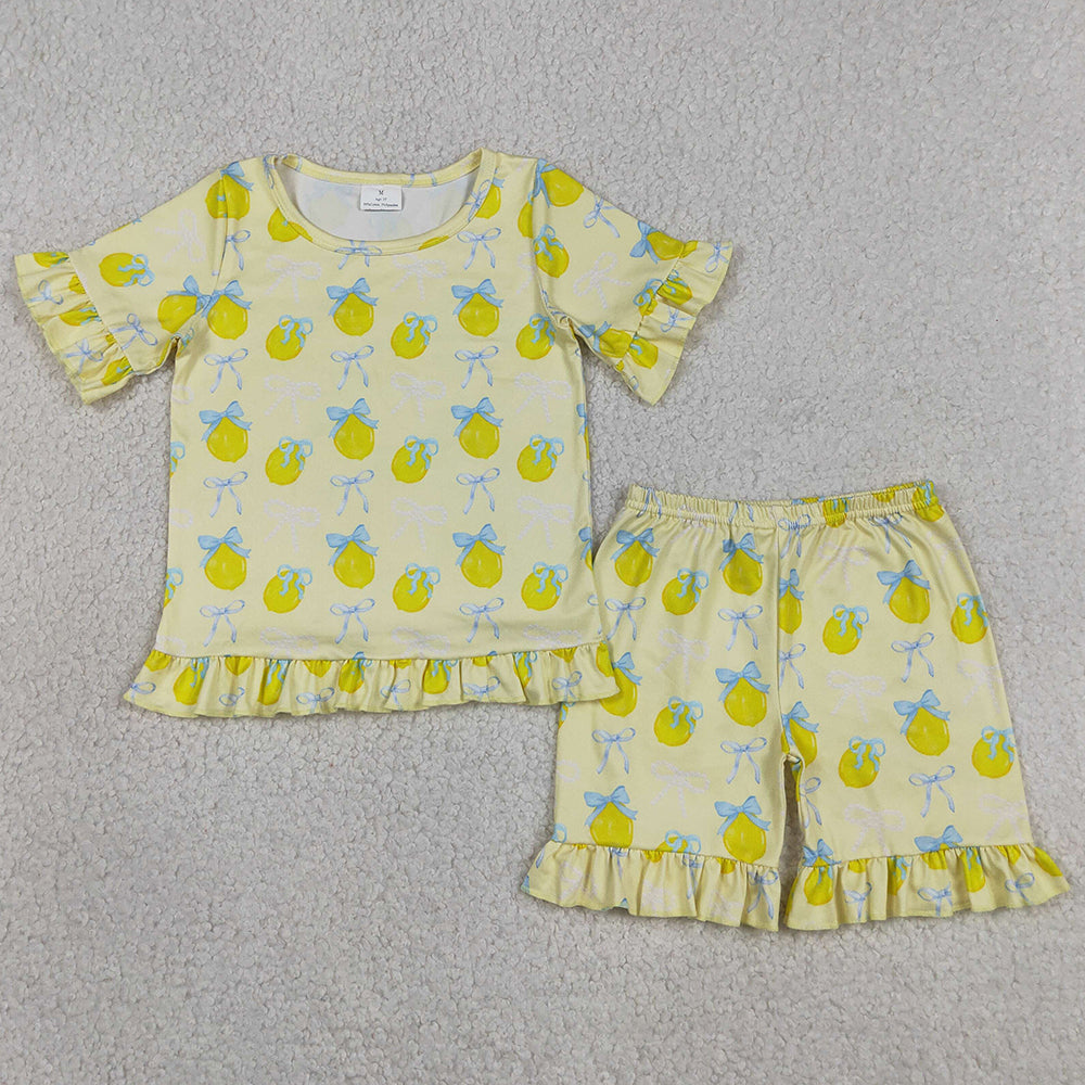 Baby Girls Clothes Bows Lemons Top Ruffle Shorts Pajamas Clothes Sets GSSO3326
