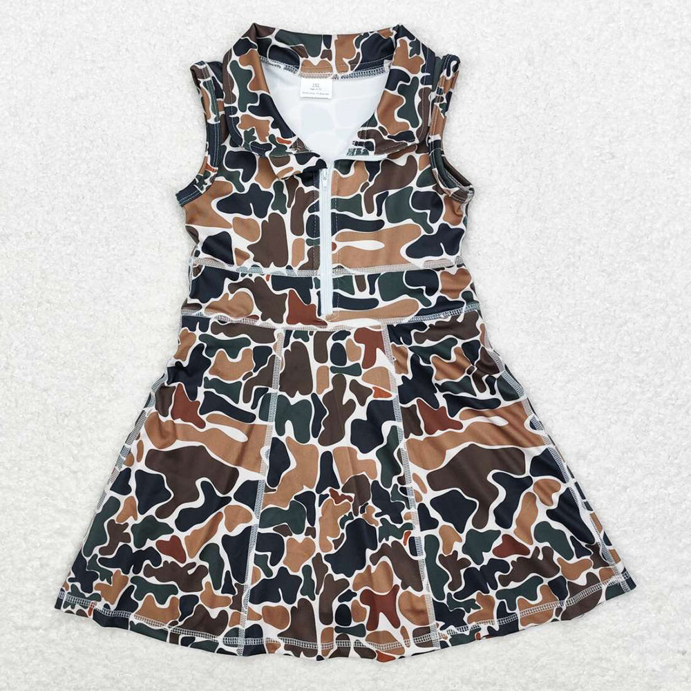 Baby Girls Clothes Dress Brown Camo Athletic Active Wear Knee Length Dresses With Shorts GSD1382